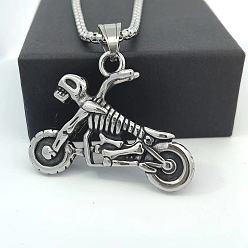 Нержавеющая Сталь Цвет Винтажные ожерелья из нержавеющей стали с готической подвеской в виде черепа и мотоцикла для мужчин, украшения в стиле панк, цвет нержавеющей стали