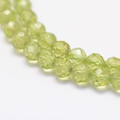 Peridot Natural Peridot Beads Strands, Faceted, Round, 3mm, Hole: 0.5~0.6mm, about 144~151pcs/strand, 15.3~15.7 inch(39~40cm)