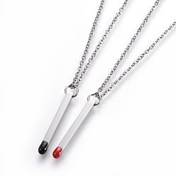 Stainless Steel Color 304 Stainless Steel Matchstick Pendant Necklaces, with Enamel, Stainless Steel Color, 18.1~19.2 inch(46~49cm)