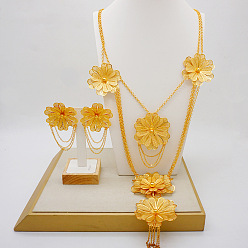 Цветок Многослойные ожерелья из сплава с подвесками и серьги-гвоздики, золотые, цветок, 565 мм