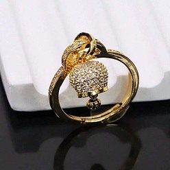 Золотой Латунные кольца с кристаллами и стразами, колокол, золотые, внутренний диаметр: регулируемый