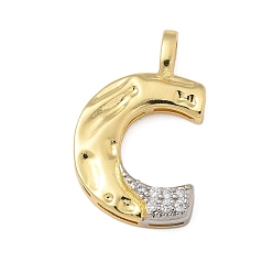 Letter C Латунные микро проложить кубического циркония подвески, без кадмия, без никеля и без свинца, письмо амулеты, реальный 18 k позолоченный, буква С, 27.5x16.5x4 мм, отверстие : 5x2.5 мм