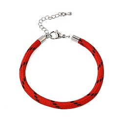 FireBrick Braided Round Polyester Cord Bracelet Makings, with Brass Findings and 202 Stainless Steel Lobster Claw Clasps, Stainless Steel Color, FireBrick, 7.28 inch(18.5cm)