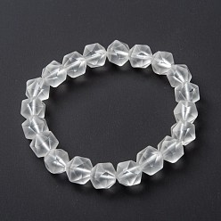 Clear Frosted Glass Beads Stretch Bracelets, Faceted, Polygon, Clear, Beads: 9~9.5x9~9.5mm, Inner Diameter: 2-1/8 inch(5.4cm)