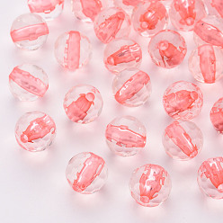 Light Coral Transparent Acrylic Beads, Round, Faceted, Light Coral, 6x5.5mm, Hole: 1.4mm, about 4160pcs/500g