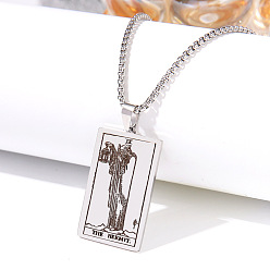 Нержавеющая Сталь Цвет Ретро хип-хоп 304 ожерелья с подвесками таро из нержавеющей стали для мужчин, цвет нержавеющей стали, 24.02 дюйм (61 см)