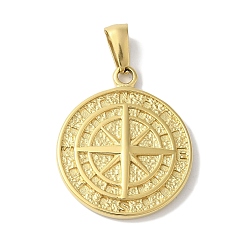 Золотой Ионное покрытие (ip) 304 подвески из нержавеющей стали, плоский круглый с подвеской в виде компаса, золотые, 26x22.5x3 мм, отверстие : 7x3 мм
