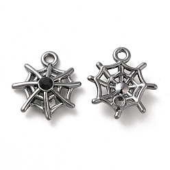 Черный Цвет Металла Подвески из сплава, со стеклом, без свинца и без кадмия, прелести паутины, металлический черный , 16x14.5x4.5 мм, отверстие : 1.5 мм