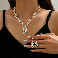 Прозрачный Комплект из ожерелья и серег-гвоздиков из сплава со стразами и стеклом для женщин, лошадиный глаз , прозрачные, 410 мм