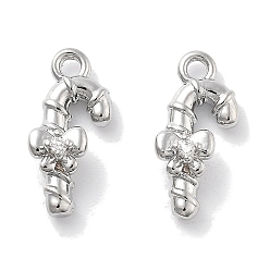 Платина Подвески из прозрачного кубического циркония с микропейвом, без кадмия, без никеля и без свинца, Рождество костылем, платина, 13x6x4 мм, отверстие : 1.2 мм