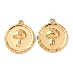 Гриб 304 подвески из нержавеющей стали, плоско-круглые, ионное покрытие (ip), реальный 18 k позолоченный, гриб, 17.5x15x3 мм, отверстие : 1.4 мм