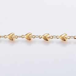 Настоящее золото 18K Ионное покрытие вручную (ip) 304 прутковые цепи из нержавеющей стали, пайки, с катушкой, сердце, реальный 18 k позолоченный, 10x5x2 мм, около 32.8 футов (10 м) / рулон