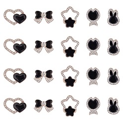 Light Gold Alloy Cabochons, with Rhinestone and Enamel, Mixed Shapes, Light Gold, 20pcs/box