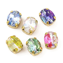 Золотой Шить на горный хрусталь, многожильные звенья из стекла, хрусталя и стразов, с настройками латуни, аксессуары для одежды, граненые, овальные, золотые, 10x8x6 мм, отверстие : 0.9 мм