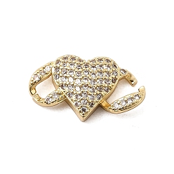 Сердце Шармы-соединители из латуни с микропаве из прозрачного кубического циркония, реальный 18 k позолоченный, долговечный, без кадмия и без свинца, стойки покрытие, сердце, 17.5x9.5x4.5 мм, отверстия : 4x3 mm и 3x2.5 мм
