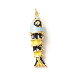 Sky Blue Brass with Enamel Pendants, Fish Charms, Rack Plating, Long-Lasting Plated, Lead Free & Cadmium Free, Real 18K Gold Plated, Sky Blue, 39.5x11.5x9.5mm, Hole: 4mm
