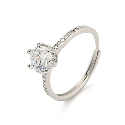 Clear Brass Micro Pave Cubic Zirconia Solitaire Ring, Adjustable Rings, Clear, Inner Diameter: 19mm