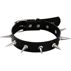 Черный Ожерелья-чокеры из искусственной кожи с шипами и заклепками в стиле панк-рок, платина, чёрные, 17-3/8 дюйм (44.1 см)