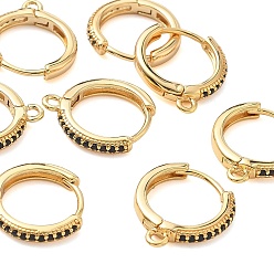 Real 18K Gold Plated SHEGRACE Brass Micro Pave Clear Cubic Zirconia Hoop Earrings Findings, Cadmium Free & Nickel Free & Lead Free with Loop, Real 18K Gold Plated, 16x14x2mm, Hole: 1.4mm