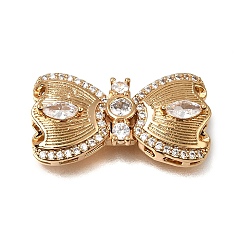 Real 18K Gold Plated Brass Micro Pave Clear Cubic Zirconia Box Clasps, Bowknot, Nickel Free, Real 18K Gold Plated, 12.5x23.5x6mm, Hole: 2x1mm
