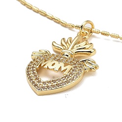Сердце Позолоченные латунные ожерелья с подвесками с микропаве и прозрачным кубическим цирконием, день матери, сердце, 16.93 дюйм (430 мм), Кулон : 27.5x20 мм