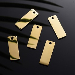 Real 18K Gold Plated Ion Plating(IP) 304 Stainless Steel Pendants, Manual Polishing, Blank Stamping Tags, Rectangle, Real 18K Gold Plated, 25x9x1.8mm, Hole: 1.4mm