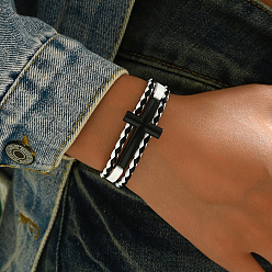 (52) Непрозрачная лаванда Плетеные браслеты из искусственной кожи в стиле панк, украшения из цинкового сплава для мужчин и женщин, крестик, разноцветные, 7-7/8 дюйм (20 см), внутренний диаметр: 8-1/4 дюйм (21 см)