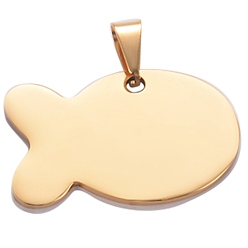 Золотой Нержавеющая сталь штамповка заготовок тегов подвески, очарование рыбы, золотые, 24.5x38 мм