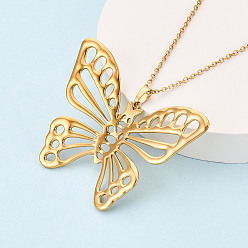 Настоящее золото 18K 304 подвесные из нержавеющей стали ожерелья, полый бабочки, ионное покрытие (ip), реальный 18 k позолоченный, 17.72~18.11 дюйм (45~46 см)