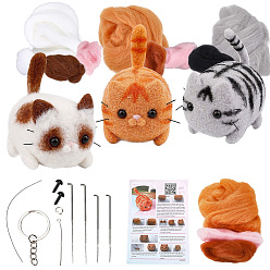(52) Непрозрачная лаванда 1 набор для валяния иглой «Кошка», включая инструкции, пена, иглы, шерсть, Брелок, наглазники, Перейти кольцо, мел, Кабошоны, разноцветные, 115x85x28 мм, шерсть: 8 цвета