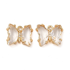 Прозрачный Латунь со стеклянными подвесками, без кадмия, без никеля и без свинца, бабочка, прозрачные, 10x12x4 мм, отверстие : 1.2 мм