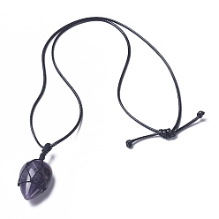 Amethyst Natürliche Amethyst Perlen Anhänger Halsketten, einstellbar, mit Wachsschnur, Träne, 18.1~29.9 Zoll (46~76 cm), 2 mm
