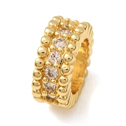 Clear Brass Pave Cubic Zirconia Beads, Large Hole Beads, Column, Golden, Clear, 6x13.5mm, Hole: 8.5mm