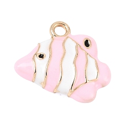 Pink Подвески из эмали и сплава, рыбы прелести, долговечный, золотые, розовые, 13x16x5 мм, отверстие : 1.6 мм