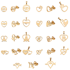 Золотой День святого Валентина 304 комплекты украшений из нержавеющей стали, кулоны и серьги, с уха орехов, сердце, золотые, 9sets / коробка