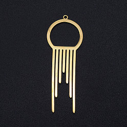 Золотой 201 стали большой подвески из нержавеющей филигранные, полукруглая форма кисточек, золотые, 56x20x1 мм, отверстие : 1.6 мм