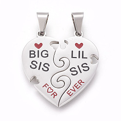 Нержавеющая Сталь Цвет 304 стали сплит подвески из нержавеющей, с эмалью, сердце со словом лучший друг, цвет нержавеющей стали, 33x31x2.5 мм, отверстие : 5x10 мм