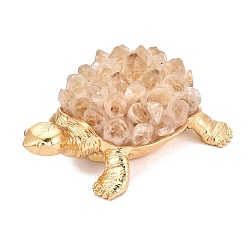 Yellow Hematoid Quartz Figurines de tortues en amas de quartz hématoïde jaune naturel et alliage de zinc, décoration de bureau à domicile, or, 111~116x83~84x44~52mm
