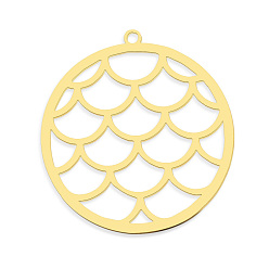 Golden 201 Stainless Steel Pendants, Laser Cut, PVD Vacuum Plating, Flat Round, Golden, 32x30x1mm, Hole: 1.5mm