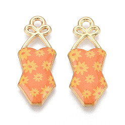 Коралловый Подвески из эмали и сплава, стойки покрытие, очарование бикини, золотой свет, коралл, 30x11.9x2.1~2.8 мм, отверстие : 2 мм