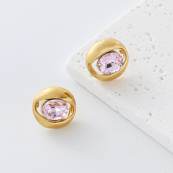 Oro 304 Pendientes de acero inoxidable con diamantes de imitación para mujer., ojo, dorado, 16x16 mm