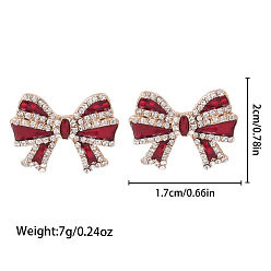 Bowknot Рождественские серьги-гвоздики из сплава, горный хрусталь и акриловые, золотые, бантом, 20x17 мм