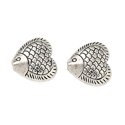 Античное Серебро Сплавочные овальные бусины тибетского стиля , рыба, без кадмия и без свинца, античное серебро, 17x16.5x7 мм, отверстие : 1.6 мм, Около 220 шт / 1000 г