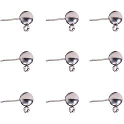 Stainless Steel Color 304 Stainless Steel Stud Earring Findings, with Loop, Stainless Steel Color, 17x9x6mm, Hole: 1mm, pin: 0.4mm