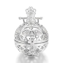 Платина Латунные подвески с ажурной резьбой, для ожерелья, полый круглый, без кадмия, без никеля и без свинца, платина, 34x27x3 мм, отверстия: 9x4 мм, внутренний: 19 мм