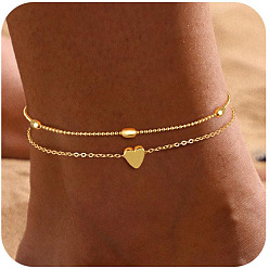 Золотой Браслеты на ногу из латунной цепочки в форме овального сердца для женщин, золотые, 8-1/4 дюйм (210 мм)