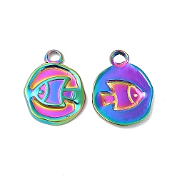 Rainbow Color Ion Plating(IP) 304 Stainless Steel Pendants, Fish Charms, Rainbow Color, 16.5x12.5x2mm, Hole: 2.5mm