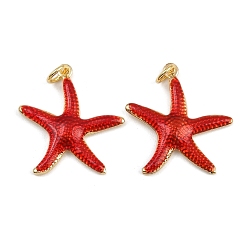 Красный Латунные эмалевые подвески в виде морских звезд, прелести морских животных, с прыжковых колец, золотые, стойки покрытие, без кадмия и без свинца, долговечный, красные, 22x20.5x2.5 мм, отверстие : 3.4 мм