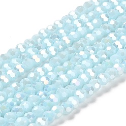 Cyan Clair Supports de perles de verre opaques, couleur ab , à facettes (32 facettes), ronde, cyan clair, 4.5x4mm, Trou: 1mm, Environ 94~95 pcs/chapelet, 13.90~14.02 pouce (35.3~35.6 cm)