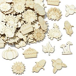 Фора День благодарения, незаконченные заготовки деревянных срезов для рисования, пирография, украшение дома, оранжевые, 27.5~49.5x29~49.5x2 мм, 100 шт / комплект